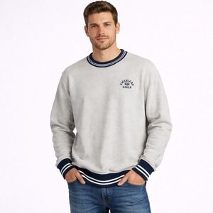 American Eagle Super Soft Crewneck Sweatshirt Mens LT Gray Navy Stripe Varsity77